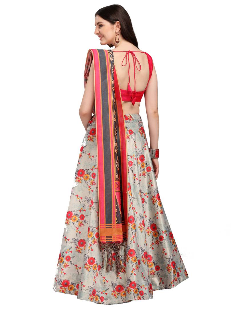Elegant Woven Design Satin Semi-Stitched Lehenga Choli with Dupatta For Women